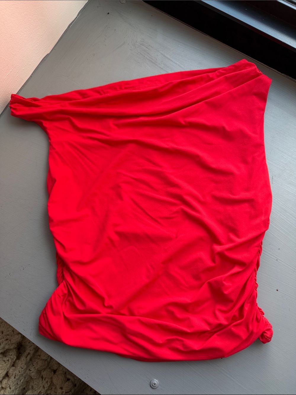 Off-Shoulder Red Ruched Women’s Top - Picture 2 of 3